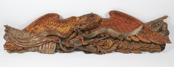 Large Vintage Carved and Painted American Spread Winged Eagle Plaque