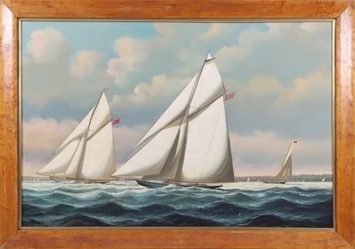 Salvatore Colacicco Oil on Wood Panel "America's Cup, Resolute Defeats Shamrock, Thirteenth
