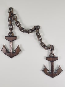 Vintage Carved Folk Art Wood Sailors Anchor and Chain Link Whimsy