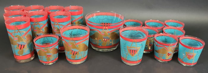 Vintage Mid Century Modern Patriotic Barware Set
