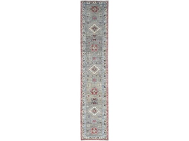 Gray Hand Knotted Natural Dyes Wool Kazak Oriental Carpet Runner