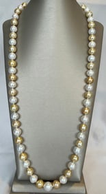 Fine 13mm - 15.7mm White and Natural Gold South Sea Pearl Opera Length Necklace, 14k Gold and