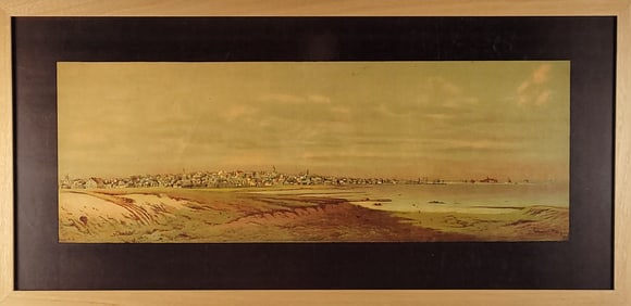 1884 Wendell Macy Stone Lithograph "View of Nantucket Town From Monomoy"