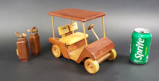 Paul Blackwell Hand Carved Wood Table Top Golf Cart Sculpture