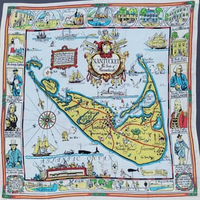 Vintage Tony Sarg Nantucket Map Silk Scarf