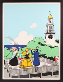 Tony Sarg Color Silk Screen On the Roof Walk