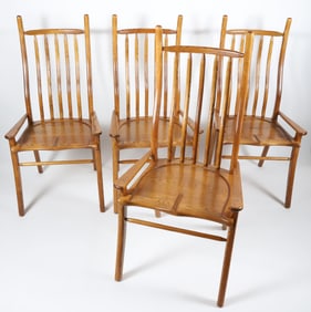 Scarce Set of Four Stephen Swift Oak High Back, Low Armchairs