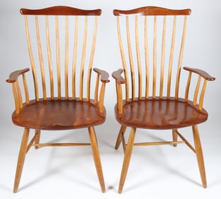 Pair of Signed Stephen Swift Cherrywood and Ash Armchairs, circa 1989