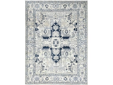 Coin Grey Hand Knotted Natural Dyes Soft Wool Peshawar Serapi Design Oriental Carpet