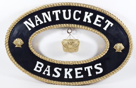 Oval "Nantucket Baskets" Carved Wood Sign