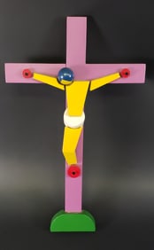 Vintage Donn Russell Carved and Painted Figural Jesus Crucifix Art Sculpture, 20th century