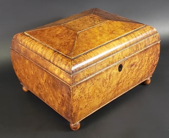 Antique Tiger Maple Pagoda Form Lift Top Document Box, 19th century