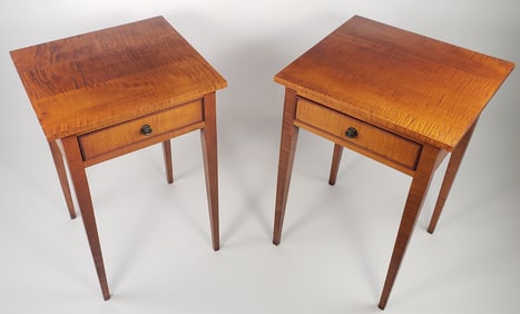 Pair of Eldred Wheeler Tiger Maple One Drawer Night Stands