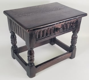 Antique English Oak One Drawer Joint Stool, 19th century