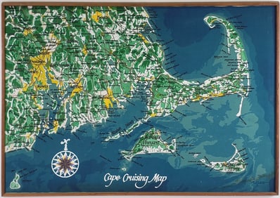 Jim Tillett Silk Screen on Canvas, "Cape Cruising Map", 20th century