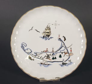 Antique Hand Painted Pictorial Nantucket Map Porcelain Plate