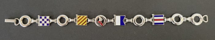 Vintage Sterling Silver & Enamel Nautical Signal Flags Sweetheart Bracelet