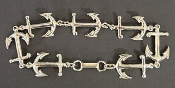 Vintage Sterling Silver Nautical Anchor Sweetheart Bracelet