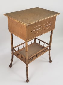 Vintage English Bamboo Lift Top Sewing Stand, 20th century