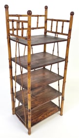 Antique Bamboo and Pine Etagere Bookshelf, 19th Century