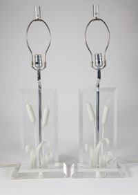 Pair of Mid Century Modern "Cat Tail" Acrylic Lamps