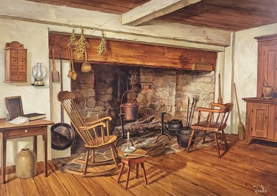 Al Brule (American 1917-2001) Early American Interior Scene Painting