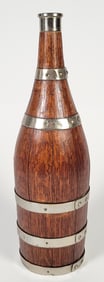 Antique English Edwardian Bound Oak Wine Bottle