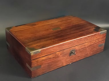 Antique Exotic Wood Brass Bound Campaign Lap Desk, 19th century