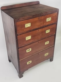 Rare Antique British Mahogany Mariners Campaign Tall Chest, 19th century