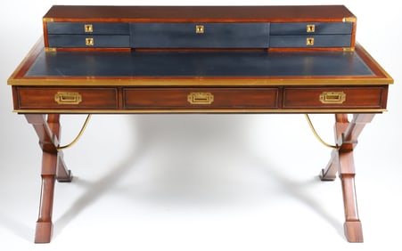 Ralph Lauren Brass Trimmed Mahogany Campaign Style Desk