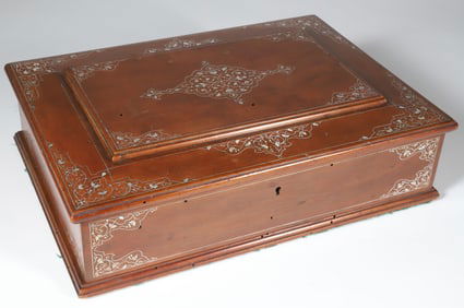 Vintage Mahogany Jewelry Box with Sterling Silver Line Inlay