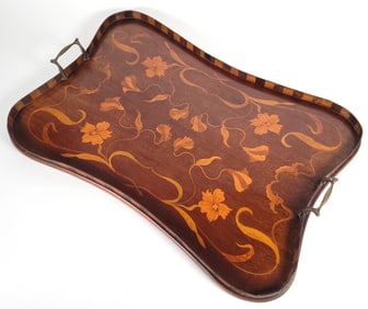 Fine 19th C. Mahogany Satinwood Floral Inlaid Serving Tray