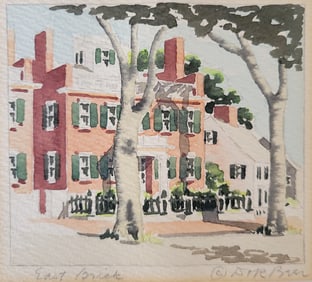 Doris and Richard Beer Miniature Nantucket Watercolor "East Brick"