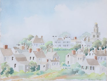 Doris Riker Beer Nantucket Watercolor "View of Town"