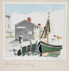 Doris and Richard Beer Nantucket Watercolor on Paper "Old South Wharf"