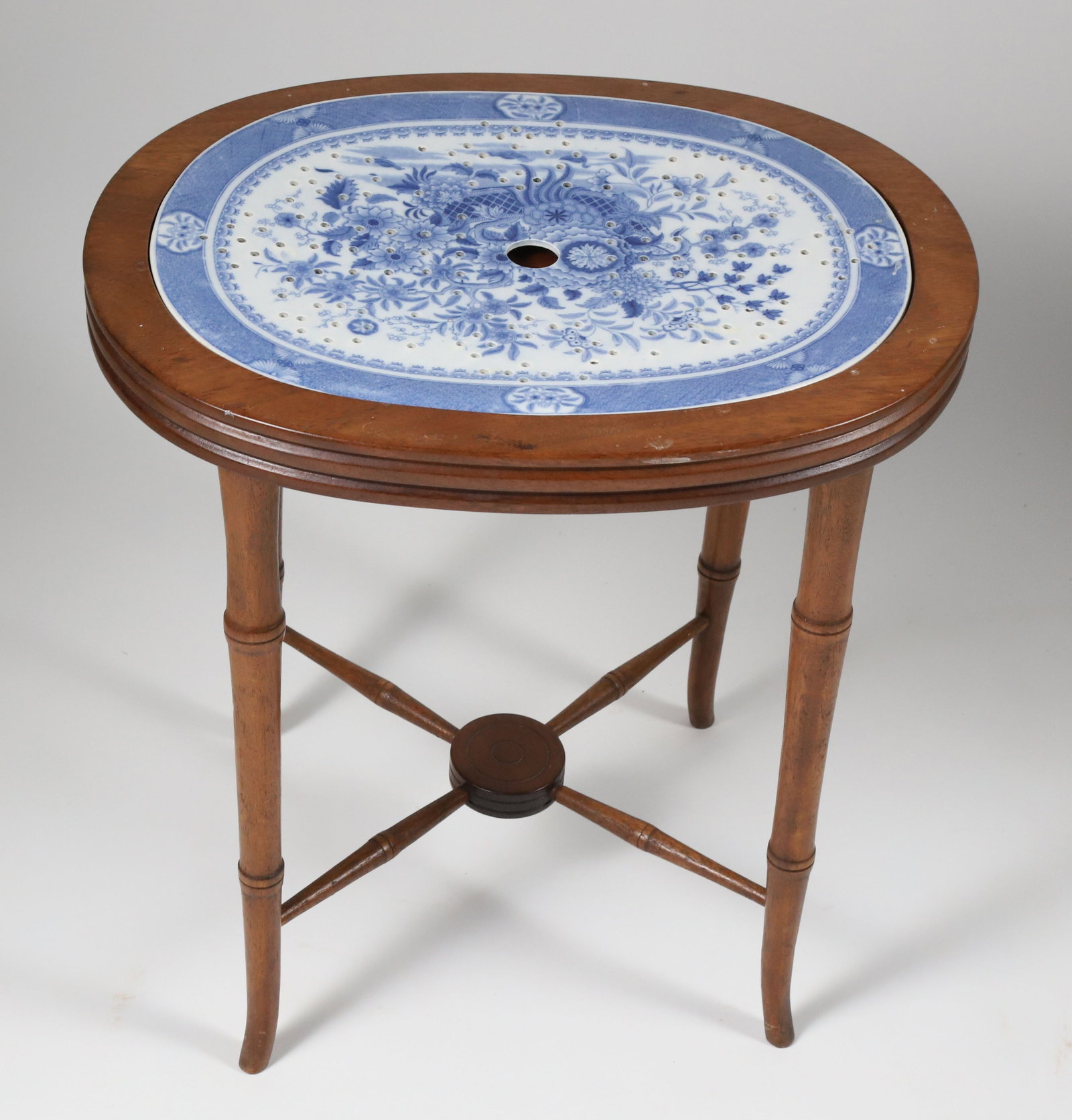 Antique Blue and White Reticulated Porcelain Drip Platter Side Table (1 of 7)