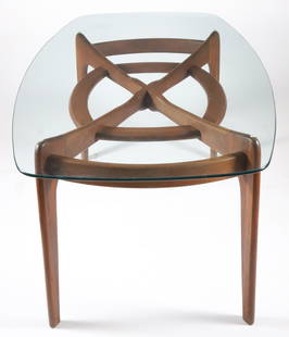 Adrian Pearsall Mid Century Modern Teakwood Dining Table with Glass Top: Adrian Pearsall (American 1925-2011) Mid Century Modern Teakwood Dining Table with Glass Top Table Height 28.75 in. Length 54 in. Width 28.5 in. Glass Top Length 70 in. Width 39 in.