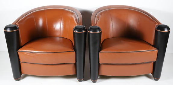 Pair of Adam Tihany 14 "Mariani" Leather Club Chairs for Pace Collection, circa 1980s