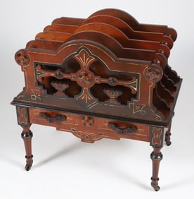 Eastlake Ebonized and Parcel Gilt Walnut Canterbury, 19th Century