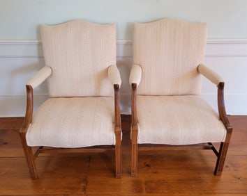 Pair of Upholstered Chippendale Style Library Armchairs