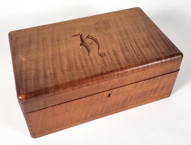 Antique Carved Solid Tiger Maple Storage Box
