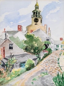 Vintage Anne H. Mellin Watercolor "Down Gardner Court, Nantucket"