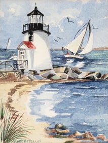 Vintage Anne H. Mellin Watercolor "Brant Point, Nantucket"