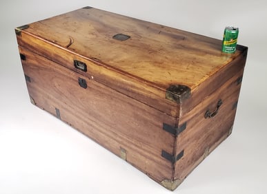 Antique Chinese Export Brass Bound Camphorwood Trunk, 19th century