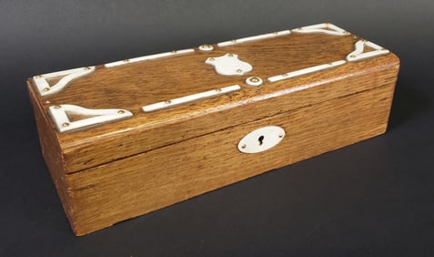 Antique Bone Decorated Oak Rectangular Box, 19th century