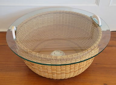 Susan Akers Crafted Nantucket Basket Coffee Table with Interior Scrimshawed Disc by Lee Ann Papale
