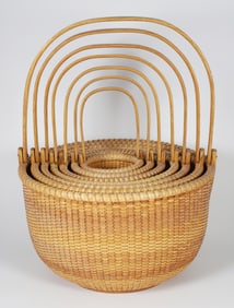 Karol Lindquist Nest of Seven Round Swing Handle Nantucket Baskets
