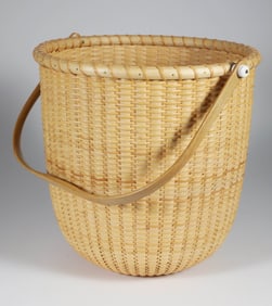 Susan Chase Ottison Round Open Swing Handle Basket, circa 2000