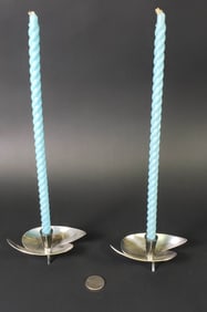 Pair of Carl F. Christiansen Mid Century Modern Danish Silver Plate Candlesticks