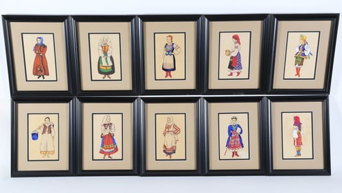 Collection of 12 Watercolor Occupational Portraits of Ukrainian Woman, circa 1920